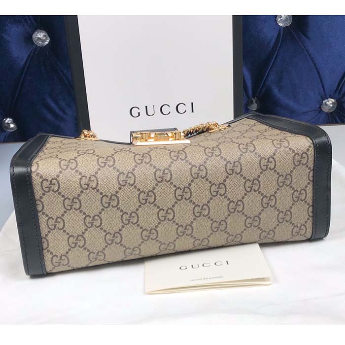 Gucci Women Padlock Small GG Shoulder Bag Beige Ebony GG Supreme Canvas Black Leather (7)
