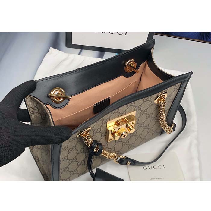 Gucci Women Padlock Small GG Shoulder Bag Beige Ebony GG Supreme Canvas Black Leather (9)