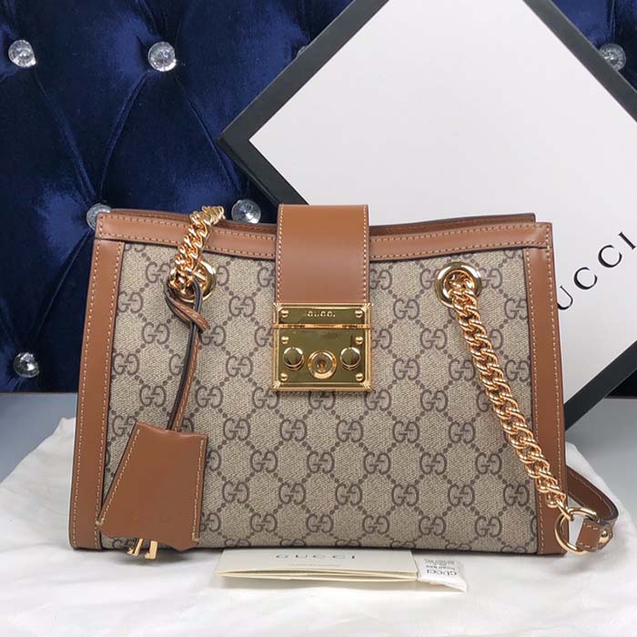 Gucci Women Padlock Small GG Shoulder Bag Beige Ebony GG Supreme Canvas Brown Leather (10)