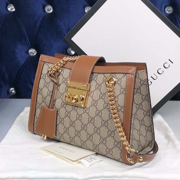 Gucci Women Padlock Small GG Shoulder Bag Beige Ebony GG Supreme Canvas Brown Leather (11)