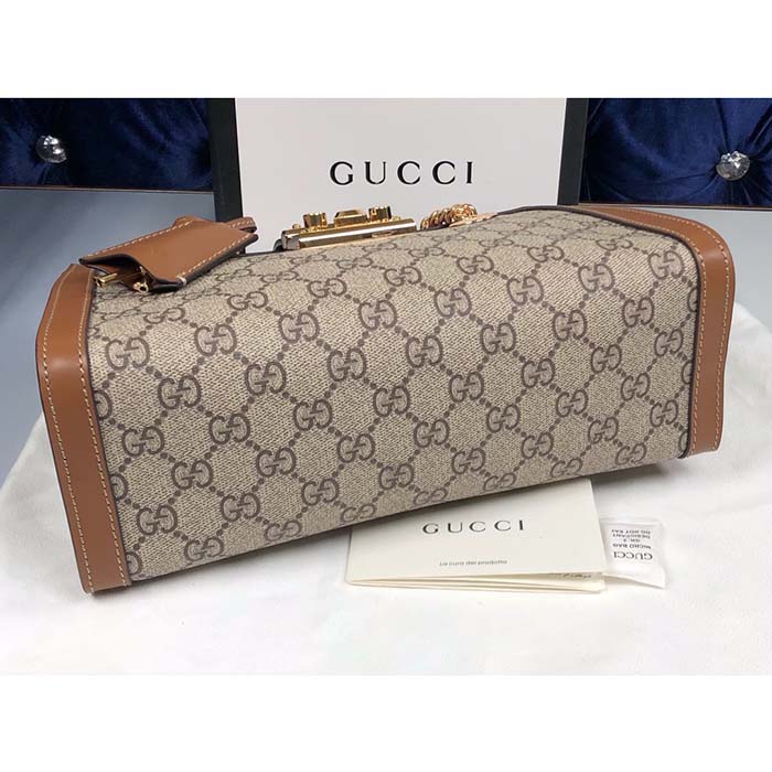 Gucci Women Padlock Small GG Shoulder Bag Beige Ebony GG Supreme Canvas Brown Leather (3)