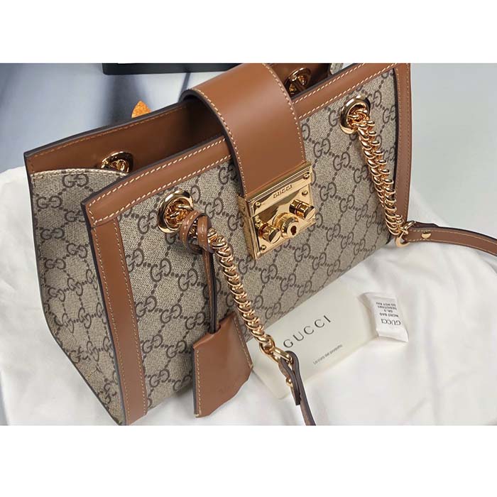 Gucci Women Padlock Small GG Shoulder Bag Beige Ebony GG Supreme Canvas Brown Leather (5)