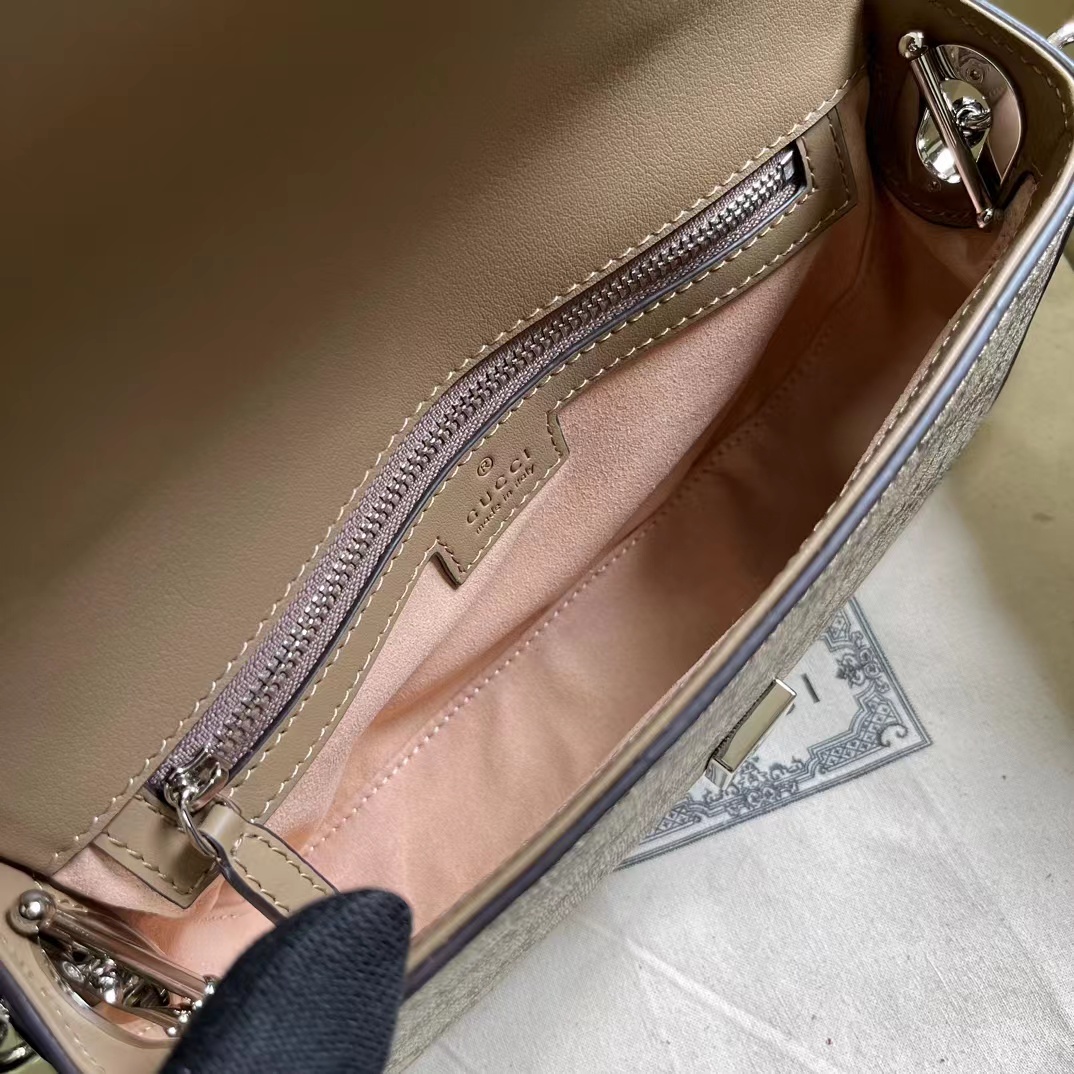 Gucci Women Petite GG Shoulder Bag Mini Beige Ebony GG Supreme Canvas Double G (11)