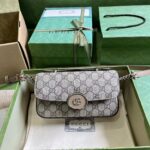 Gucci Women Petite GG Shoulder Bag Mini Beige Ebony GG Supreme Canvas Double G - Image 2