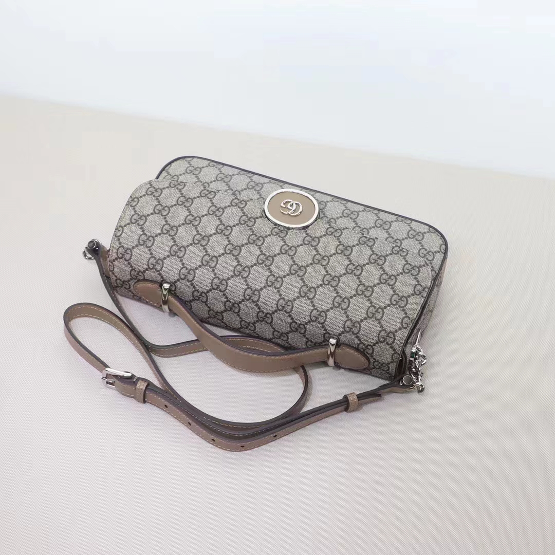 Gucci Women Petite GG Small Shoulder Bag Beige Ebony GG Supreme Canvas Double G (10)