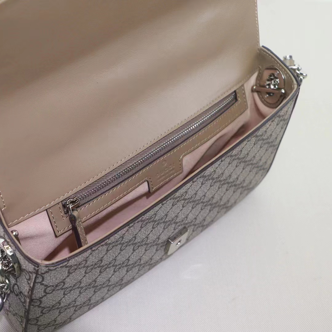 Gucci Women Petite GG Small Shoulder Bag Beige Ebony GG Supreme Canvas Double G (11)