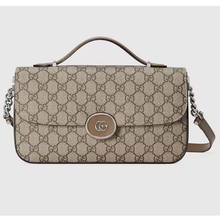 Gucci Women Petite GG Small Shoulder Bag Beige Ebony GG Supreme Canvas Double G