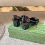 Gucci Women Pump GG Canvas Black Patent Leather Bow Leather Sole Cut-Out Block Heel - Image 3