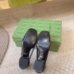 Gucci Women Pump GG Canvas Black Patent Leather Bow Leather Sole Cut-Out Block Heel - Image 4