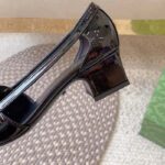 Gucci Women Pump GG Canvas Black Patent Leather Bow Leather Sole Cut-Out Block Heel - Image 9