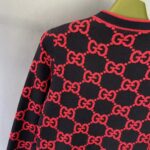 Gucci Women Wool Bouclé Jacquard Cardigan Blue Red GG Crewneck Long Sleeves - Image 7