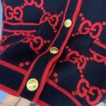 Gucci Women Wool Bouclé Jacquard Cardigan Blue Red GG Crewneck Long Sleeves - Image 8