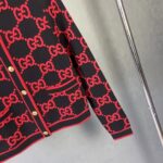 Gucci Women Wool Bouclé Jacquard Cardigan Blue Red GG Crewneck Long Sleeves - Image 10