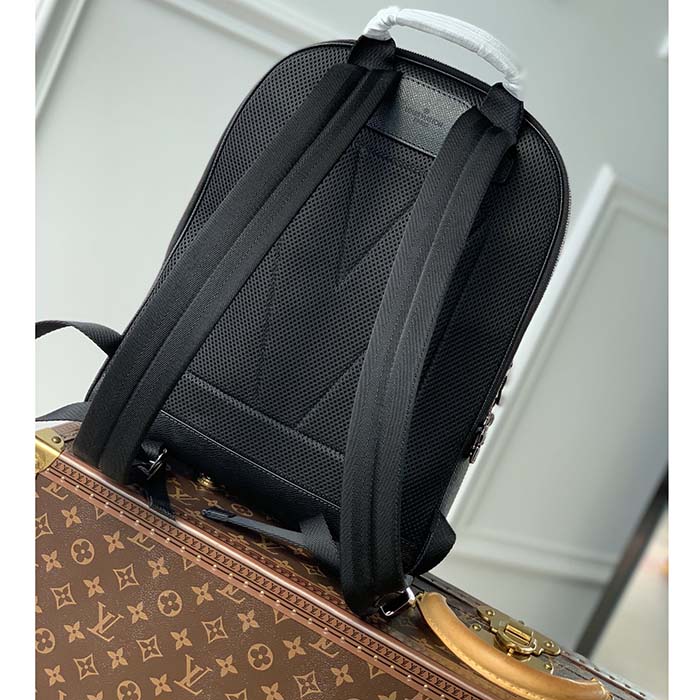 Louis Vuitton LV Unisex Adrian Backpack Black Taiga Cowhide Leather Textile Lining (13)