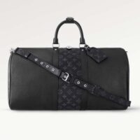 Louis Vuitton LV Unisex Keepall 50 Bandoulière Black Cabin-Size Taiga Cowhide Leather Monogram Eclipse Coated Canvas ( (14)