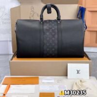 Louis Vuitton LV Unisex Keepall 50 Bandoulière Black Cabin-Size Taiga Cowhide Leather Monogram Eclipse Coated Canvas ( (14)