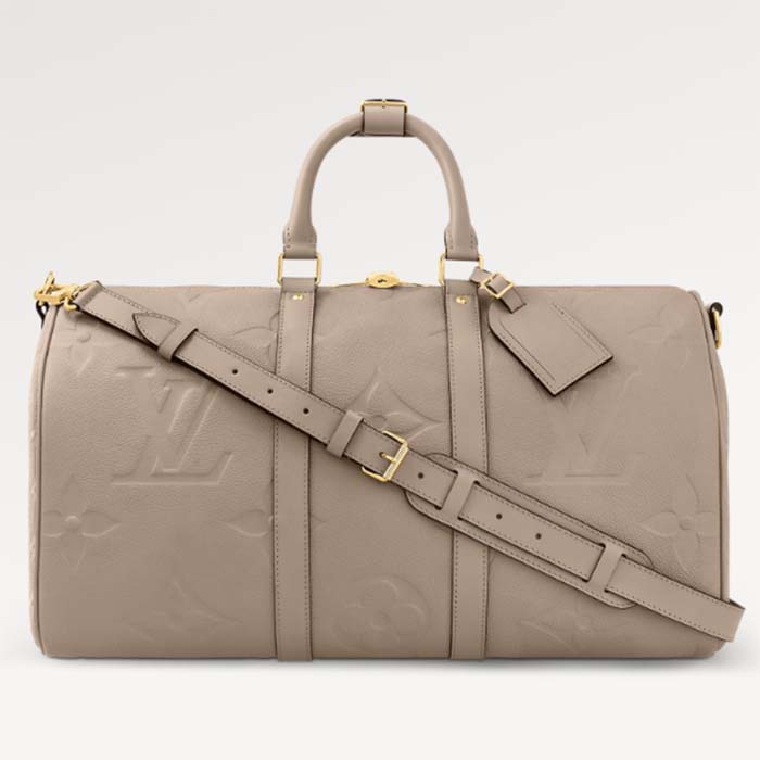 Louis Vuitton LV Unisex Keepall Bandoulière 45 Bag Tourterelle Monogram Empreinte Giant Cowhide Leather