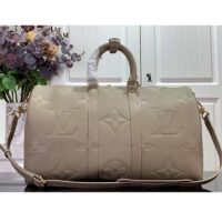 Louis Vuitton LV Unisex Keepall Bandoulière 45 Bag Tourterelle Monogram Empreinte Giant Cowhide Leather (1)