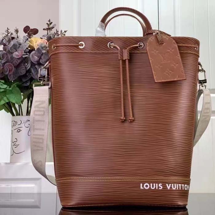Louis Vuitton LV Unisex Maxi Noé Sling Cognac Calf Leather Drawstring Inside-Hook Closure Double Handle (14)