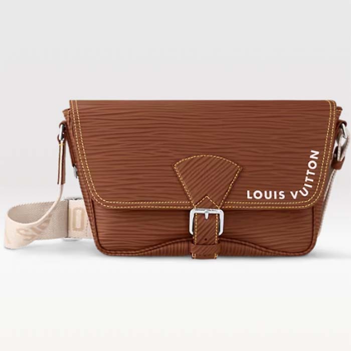 Louis Vuitton LV Unisex Montsouris Messenger Cognac Calf Leather Textile Lining