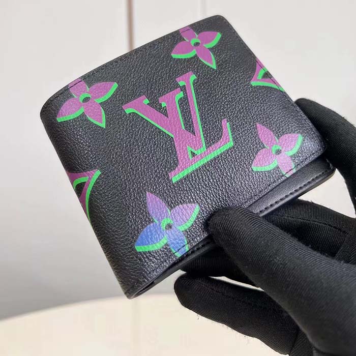 Louis Vuitton LV Unisex Multiple Wallet Black Borealis Calf Leather Textile Lining (4)