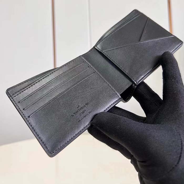 Louis Vuitton LV Unisex Multiple Wallet Black Borealis Calf Leather Textile Lining (7)