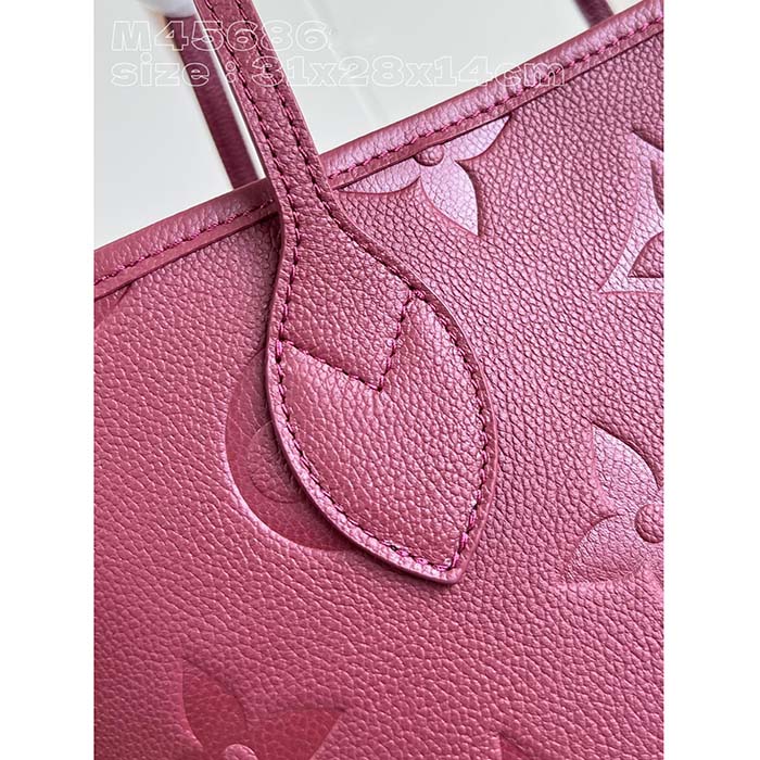 Louis Vuitton LV Unisex Neverfull MM Wine Red Monogram Empreinte Embossed Grained Cowhide Leather (10)