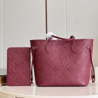 Louis Vuitton LV Unisex Neverfull MM Wine Red Monogram Empreinte Embossed Grained Cowhide Leather (3)