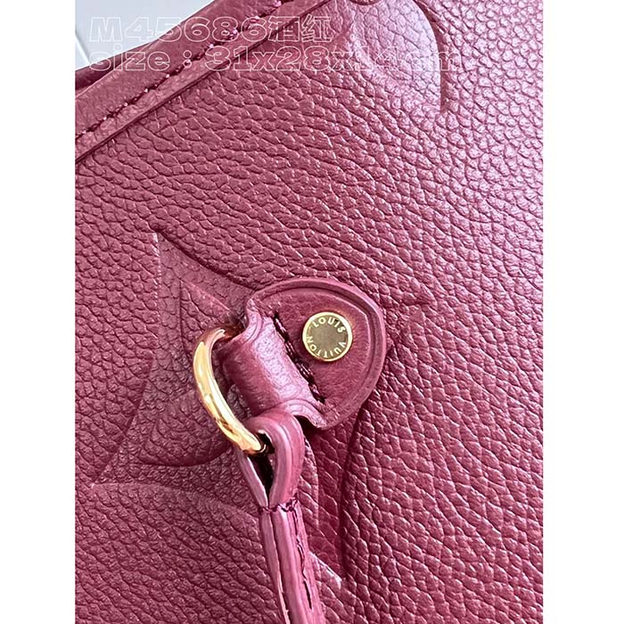 Louis Vuitton LV Unisex Neverfull MM Wine Red Monogram Empreinte Embossed Grained Cowhide Leather (8)
