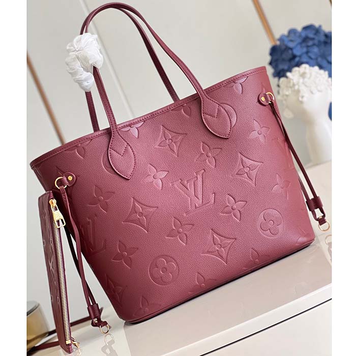 Louis Vuitton LV Unisex Neverfull MM Wine Red Monogram Empreinte Embossed Grained Cowhide Leather (9)