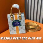 Louis Vuitton LV Unisex Petit Sac Plat Bag Beige Ocher Monopaname Coated Canvas Cowhide Leather - immagine 2