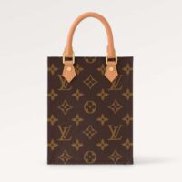 Louis Vuitton LV Unisex Petit Sac Plat Bag Monogram Coated Canvas Aged Natural Cowhide Leather (11)