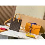 Louis Vuitton LV Unisex Petit Sac Plat Bag Monogram Coated Canvas Aged Natural Cowhide Leather - immagine 2