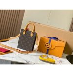 Louis Vuitton LV Unisex Petit Sac Plat Bag Monogram Coated Canvas Aged Natural Cowhide Leather - immagine 3