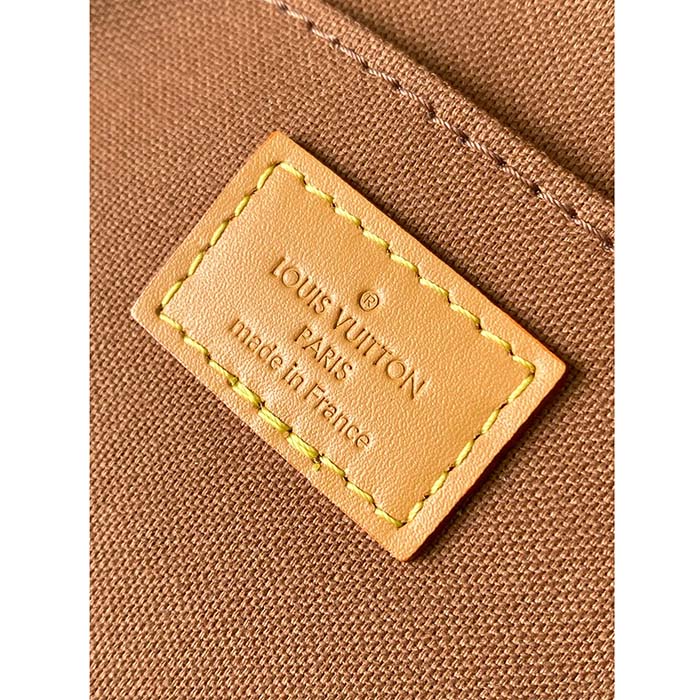 Louis Vuitton LV Unisex Petit Sac Plat Bag Monogram Coated Canvas Aged Natural Cowhide Leather (9)