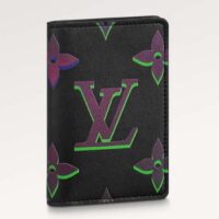 Louis Vuitton LV Unisex Pocket Organizer Black Borealis Calf Leather Textile Lining (5)