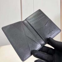 Louis Vuitton LV Unisex Pocket Organizer Black Borealis Calf Leather Textile Lining (5)