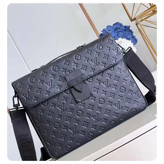 Louis Vuitton LV Unisex S Lock Briefcase Black Taurillon Monogram Embossed Cowhide Leather (10)