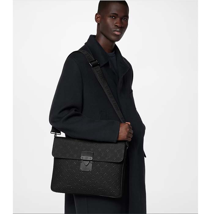 Louis Vuitton LV Unisex S Lock Briefcase Black Taurillon Monogram Embossed Cowhide Leather (12)