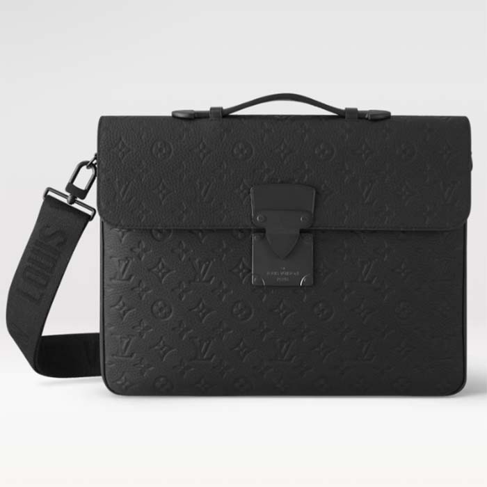 Louis Vuitton LV Unisex S Lock Briefcase Black Taurillon Monogram Embossed Cowhide Leather