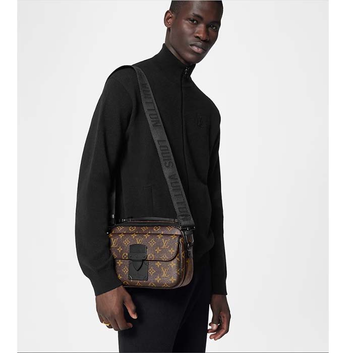 Louis Vuitton LV Unisex S Lock Messenger Black Monogram Macassar Coated Canvas Epi Leather (9)
