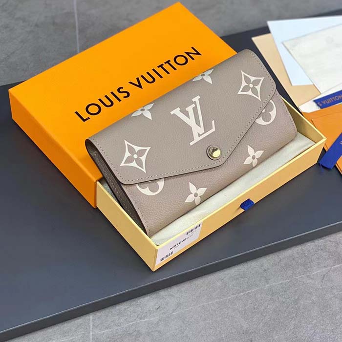 Louis Vuitton LV Unisex Sarah Wallet Cream Monogram Empreinte Embossed Supple Grained Cowhide Leather (7)