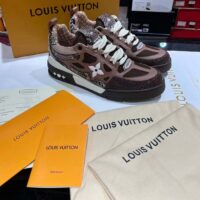 Louis Vuitton LV Unisex Skate Sneaker Brown Mesh Python-Like Embossed Leather Double Laces Rubber (13)