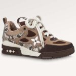 Louis Vuitton LV Unisex Skate Sneaker Braunes Mesh Python-ähnliches geprägtes Leder Doppelschnürsenkel Gummi