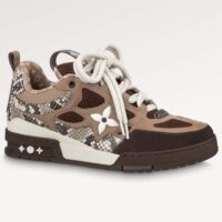 Louis Vuitton LV Unisex Skate Sneaker Brown Mesh Python-Like Embossed Leather Double Laces Rubber (13)