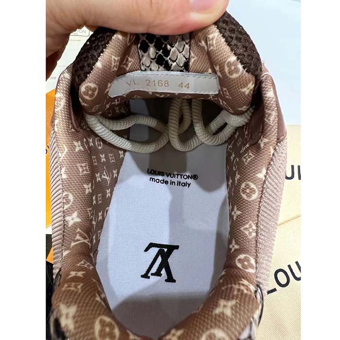Louis Vuitton LV Unisex Skate Sneaker Brown Mesh Python-Like Embossed Leather Double Laces Rubber (6)
