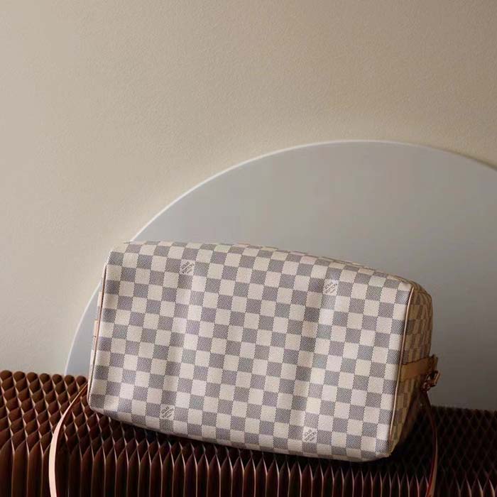 Louis Vuitton LV Unisex Speedy 30 Damier Azur Coated Canvas Natural Cowhide Leather (2)