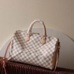 Louis Vuitton LV Unisex Speedy 30 Damier Azur Coated Canvas Natural Cowhide Leather - Image 2