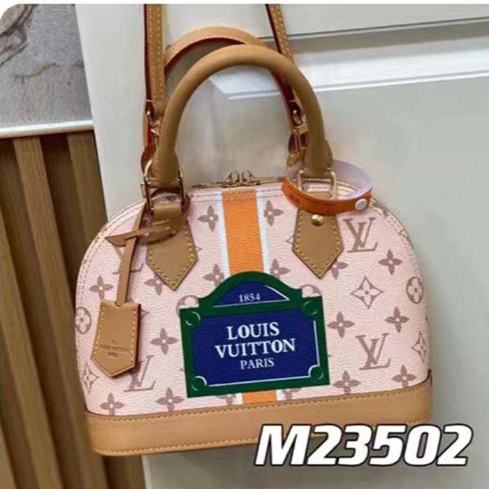 Louis Vuitton LV Women Alma BB Handbag Beige Ocher Monopaname Coated Canvas Cowhide Leather (19)