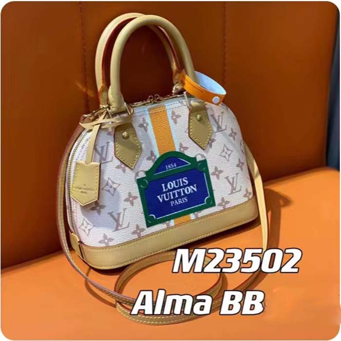 Louis Vuitton LV Women Alma BB Handbag Beige Ocher Monopaname Coated Canvas Cowhide Leather (7)